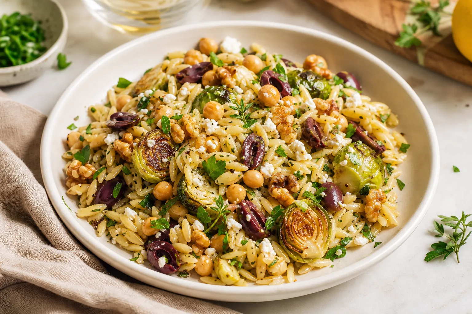 Lemony Brussels Sprouts Orzo