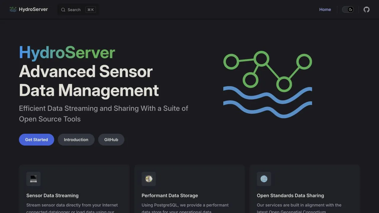 The HydroServer homepage