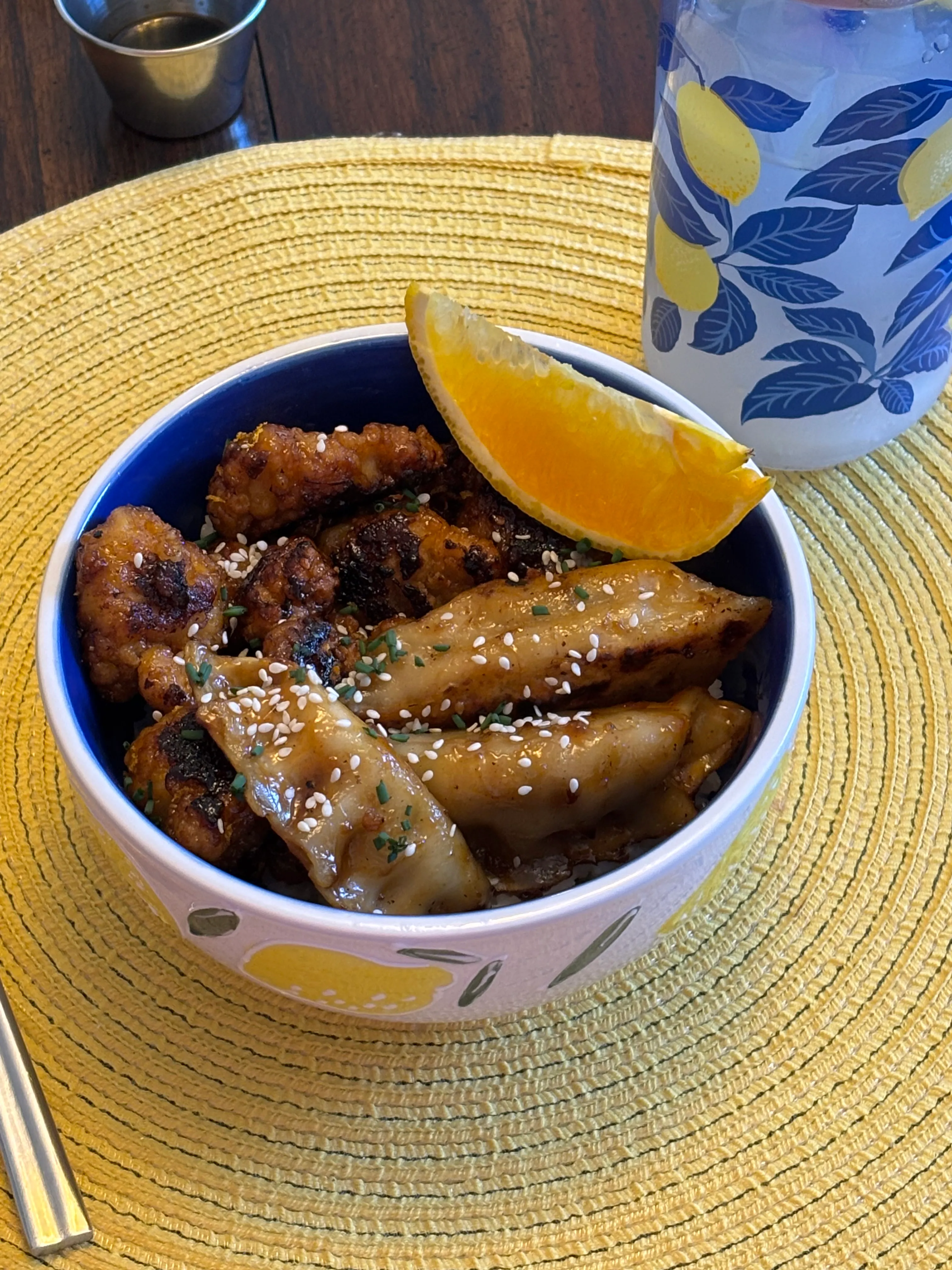 Orange Chicken & Potsticker Bowl